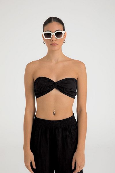 SHEISMONO Crop Top cu nod de muselină negru
