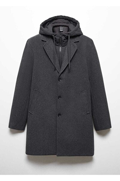 MANGO Man Çıkarılabilir Kapüşonlu Yün Palto