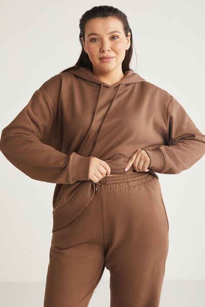 ETHIQUET Lenkabb Women's Fleece Inside Comfort Fit Brown Large Size Sweatpants with Elastic Waist and Legs