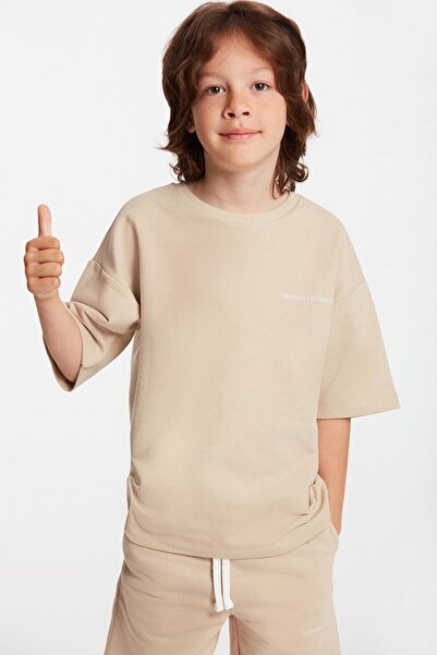 GRIMELANGE Bogota Jungen-Trainingsanzug-Set mit Stickerei und Rundhalsausschnitt in Beige