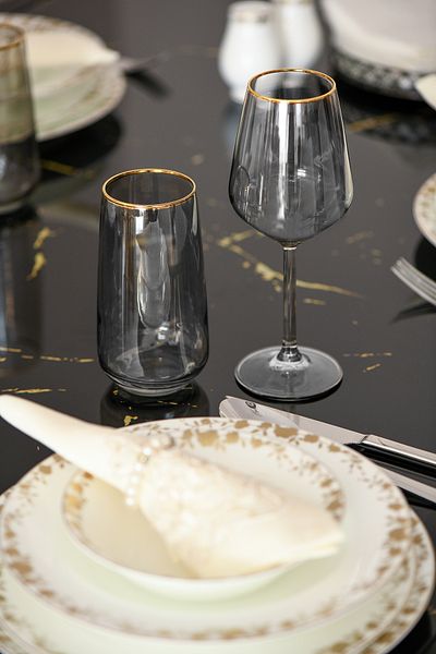 P H Panayır Home Smoked Gray Gold Gilded Soft Drink Water Glass 6 Pieces
