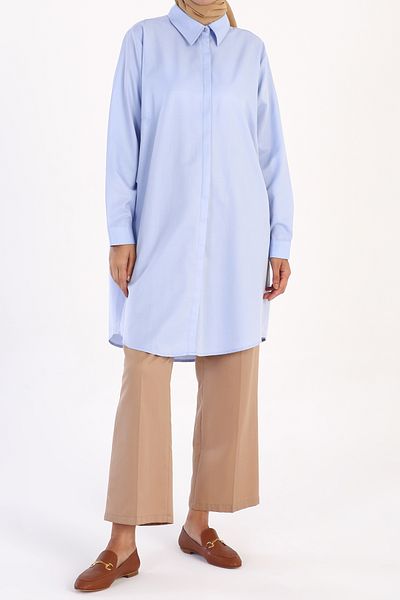 ALLDAY Blue Basic Shirt Tunic with Hidden Placket