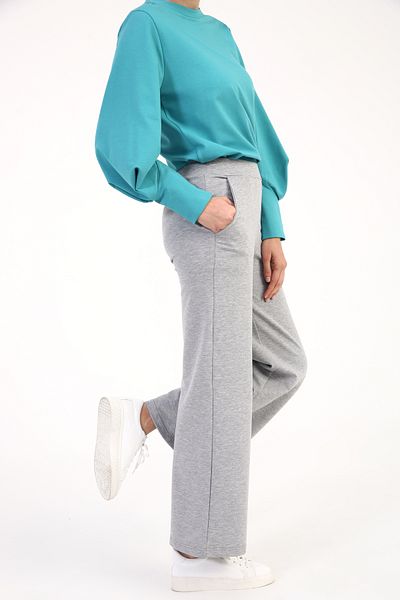 ALLDAY Graue Melange-elastische Jogginghose mit weitem Bein