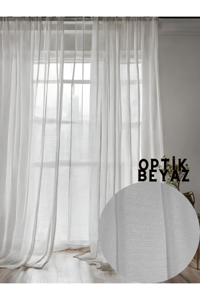 MebelPort Curtain Keten Tül çuval desen görünümlü 1/3 sık boru pileli