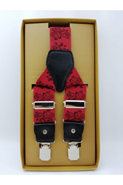 Elegans Giyim Aksesuar Kırmızı Baskılı Salopet Pantolon Askı