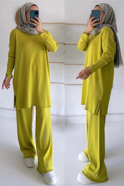 Ka Hijab Corded Mercerized Hijab Suit - Oil Green