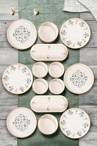 WuuQ 14-Piece 6-Person D-Harma Stackable Breakfast Set Luxury Breakfast Presentation Set Plate DHARMA-14-PRÇ