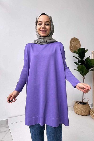 Ka Hijab Λεπτομέρεια μανίκι Mercerized Tunic - Λιλά