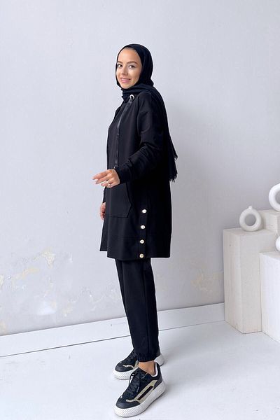Ka Hijab Hijab Suit with Snap Fasteners on the Side - Black