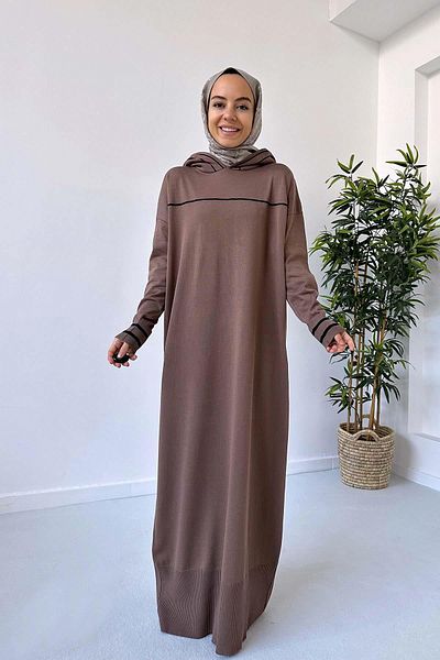 Ka Hijab Mercerized Hooded Hijab Dress - Brown