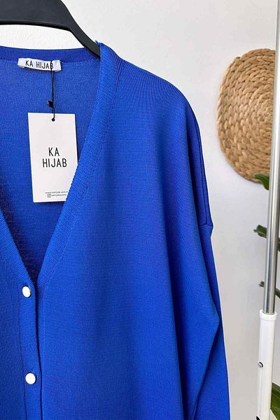 Ka Hijab Maxi Buttoned Mercerized Hijab Cardigan - Saks Blue