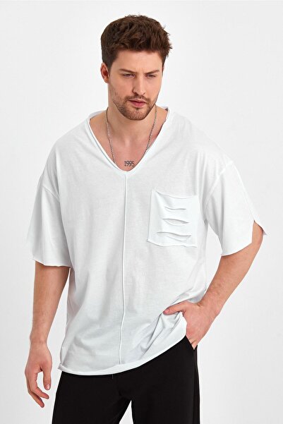 BABBOSS T-shirt V-Neck Super Oversize με λεπτομέρεια στην τσέπη