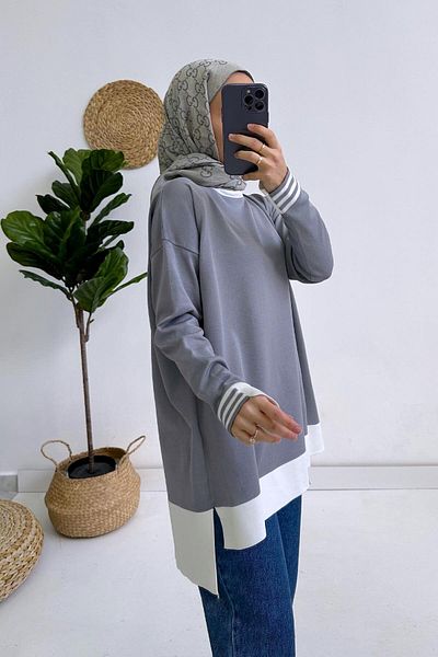 Ka Hijab Πολύχρωμο Mercerized Hijab Tunic - Γκρι