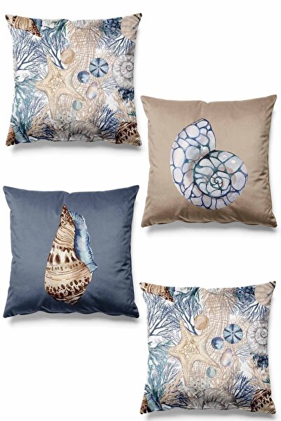 Pilloveland Çift Tarafı Baskılı Coleal Desenli 4'lü Süet Kırlent Kılıfı