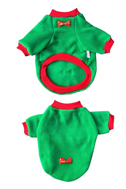 PetiliDünya Yılbaşı Kıyafeti Yeşil Polar Papyonlu Model Kedi Kıyafeti Köpek Kıyafeti