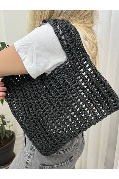 İLKCET MODA Geantă de umăr asimetrică din paie tricotată manual pentru femei