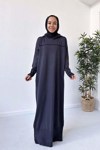 Ka Hijab Φόρεμα Hijab Mercerized με κουκούλα - Καπνιστό