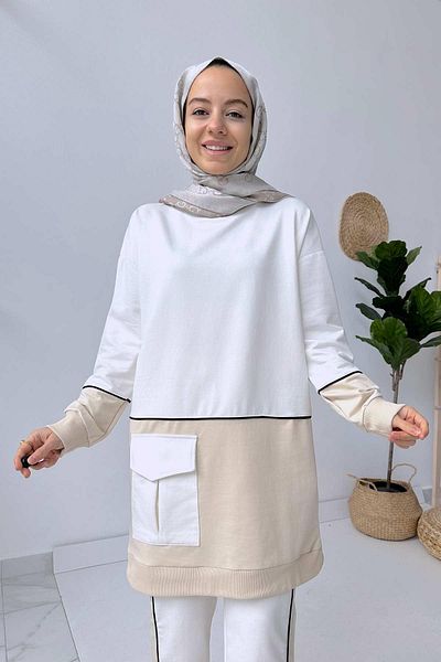 Ka Hijab Μανίκια 2 τεμαχίων Hijab με διπλή ρίγα - Λευκό