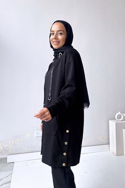Ka Hijab Hijab Suit with Snap Fasteners on the Side - Black