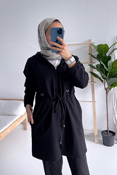 Ka Hijab Zipper Closure Hooded Hijab Set - Black