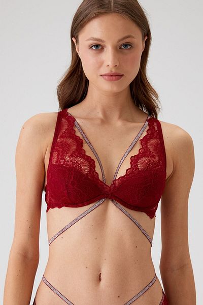 Pierre Cardin Γυναικείο μπορντό 4730001   Underwire Unttressed Lace Glitter Stripe Λεπτομερές σουτιέν μπαλκονέτας