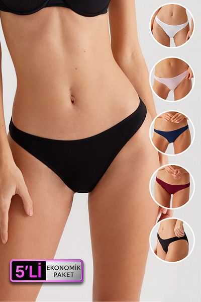 Pierre Cardin Pachet economic de 5 piese pentru femei Negru-albastru închis-visiniu-pudra-ecru 2055 Chiloți de bază din bumbac