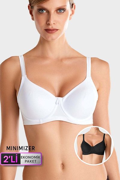 Pierre Cardin Οικονομική συσκευασία 2 Ασπρόμαυρων 7001 Underwire Minimizer Gather Σετ σουτιέν (προαιρετικόdd Cup)