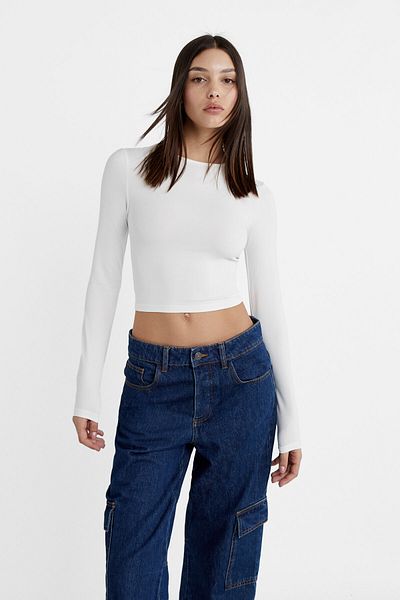 Stradivarius Uzun kollu poliamid t-shirt