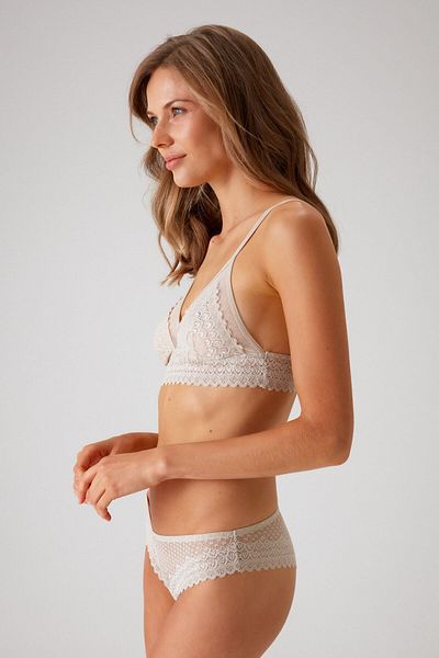 Pierre Cardin Stone Colour 4834 Tulle Detaliat Triunghi Bralette Fără Sutien cu sârmă și brazilian