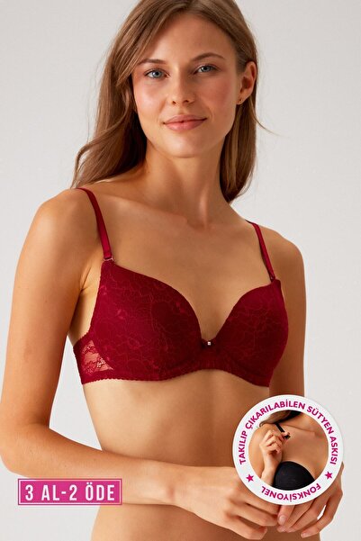 Pierre Cardin Kadın Bordo 6220 Paris Balenli Desteksiz Dolgusuz Dantelli Süty...