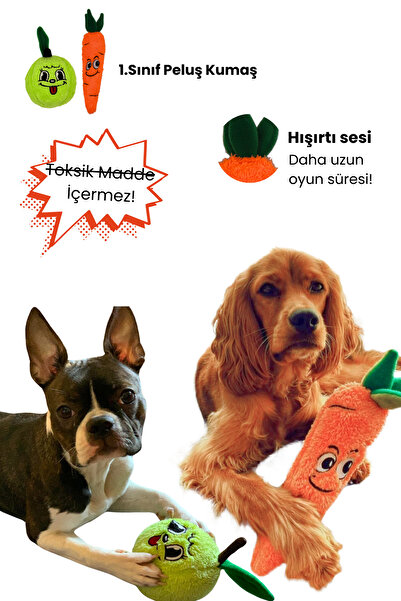 Havhav Köpek Oyuncak Seti 3 Adet Peluş Köpek Oyuncağı Elma Muz Ve Havuç Temalı Sesli Köpek Oyuncakları