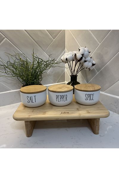 may home design 3-Piece Glass Salt/Pepper/Spice Jar with Bamboo Lid