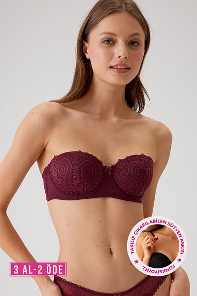 Pierre Cardin Γυναικείο δαμάσκηνο 4741001   Δώρο Verona Soft Push Up Semi-Push Up Lace Strapless σουτιέν με λουράκι