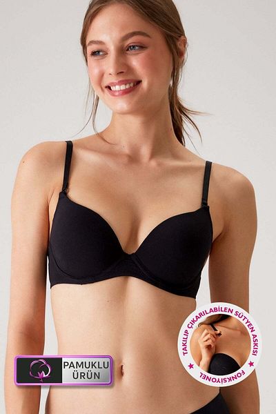 Pierre Cardin Μαύρο 6401 Rome Soft Push Up / Βαμβακερό σουτιέν με ημι-υποστηριζόμενο λουράκι