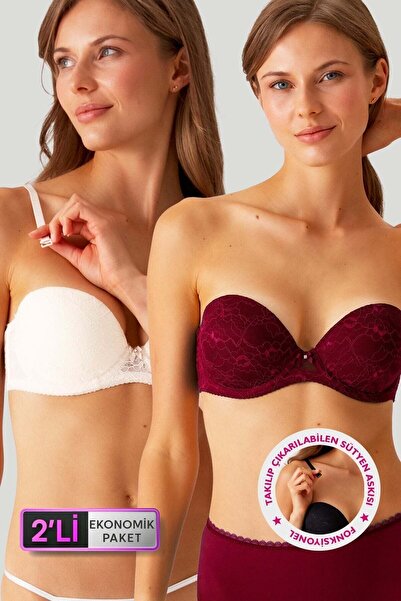 Pierre Cardin Set de 2 sutien fără bretele din dantelă căptușită Extra Push U...