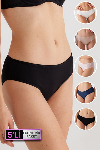 Pierre Cardin Pachet economic de 5 piese pentru femei Negru-albastru închis-visiniu-pudră-ecru 2056 Chiloți de bază clasici din bumbac No Show