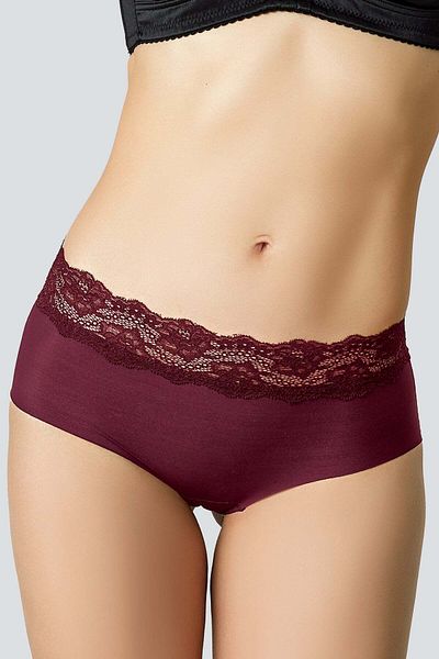 Pierre Cardin Pachet economic de 3 chiloți cu talie înaltă din dantelă 2844 Ecru-visiniu-negru tăiați cu laser (BUMBAC GATE)
