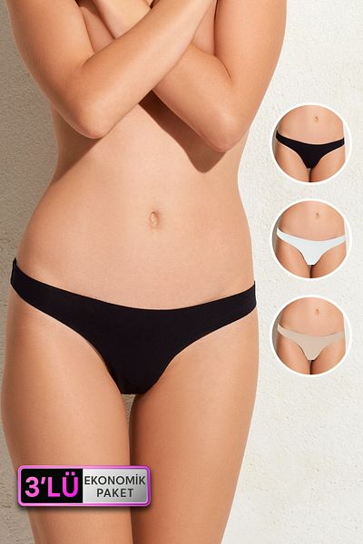 Pierre Cardin Pachet economic de 3 chiloți cu micro tanga, cu tăiere cu laser, negru-alb-skin 2901 (plasă de bumbac)