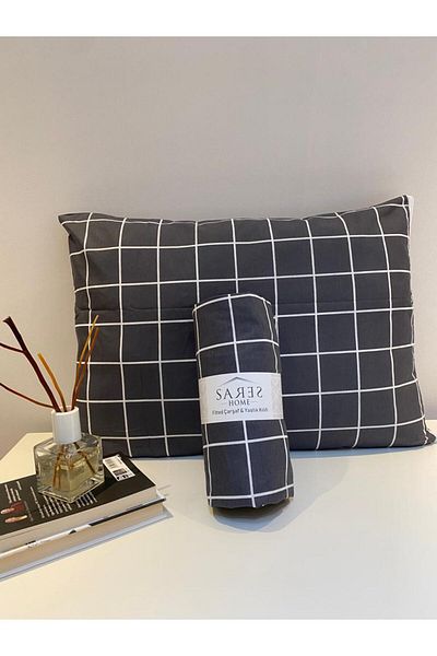 Sares Home Geometric Pattern Smoked Square Plaid Single Ranforce Elastic Sheet Set (100X200)