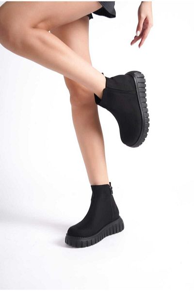 JVC Cizme de damă din piele intoarsa neagra - cu elastic si fermoar