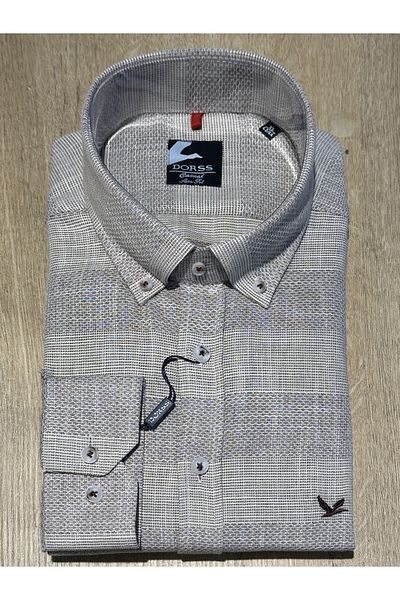 Dorss Long Sleeve Slim Fit Micro Patterned Foldable Sleeve Classic Men's Shirt