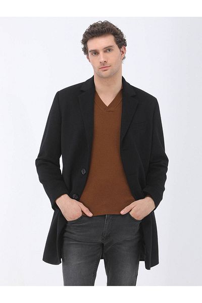 Kip Butterfly Collar Single Slit Regular Fit Wool Blend Men's Coat