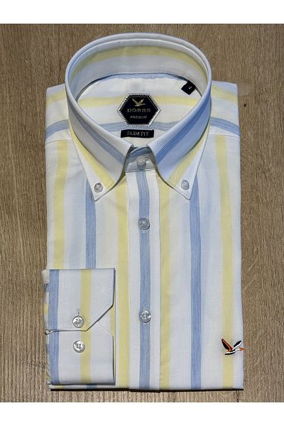 Dorss Μακρυμάνικο Slim Fit ριγέ βαμβακερό λευκό κλασικό ανδρικό πουκάμισο