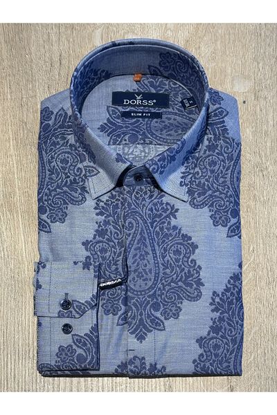Dorss Μακρυμάνικο Slim Fit με κρυφό σάλι με μοτίβο βαμβακερό ανδρικό πουκάμισο casual