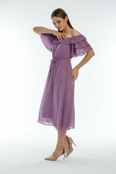 zks grup tekstil Φόρεμα σιφόν με λιλά Flounce Madonna Collar Plus Size