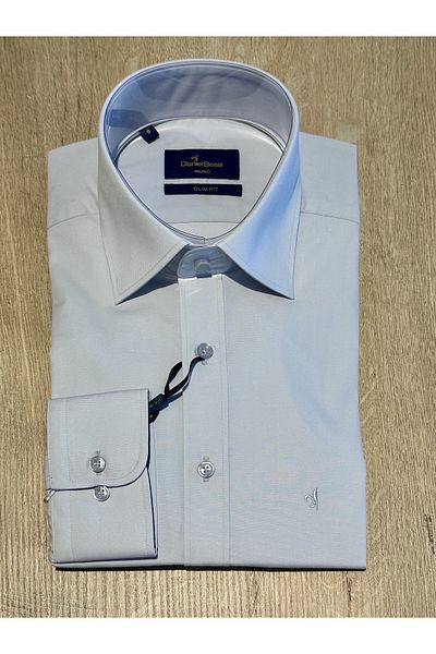 Daniel Bessi Long Sleeve Slim Fit Basic Cotton Dark Gray Classic Men's Shirt