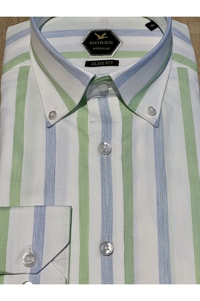 Dorss Μακρυμάνικο Slim Fit ριγέ βαμβακερό λευκό κλασικό ανδρικό πουκάμισο