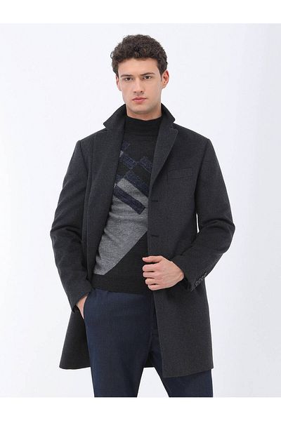 Kip Butterfly Collar Single Slit Regular Fit Wool Blend Men's Coat