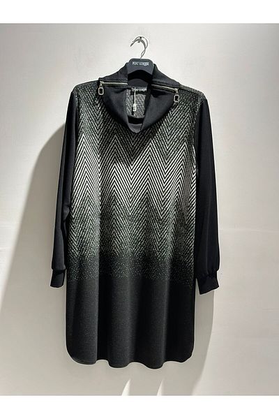 FUAT GÜRSEN Plunging neckline, zigzag patterned, zipper detailed tunic