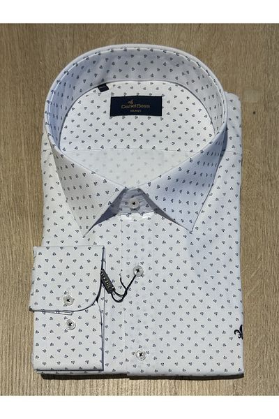 Daniel Bessi Long Sleeve Regular Fit Large Size Micro Patterned Cotton Single Pocket Casual Classic Men's Shirt